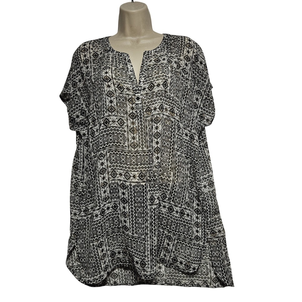J. Jill Top Womens SZ M Chiffon Geo Aztec Southwestern Print Semi-sheer‎ Preppy
